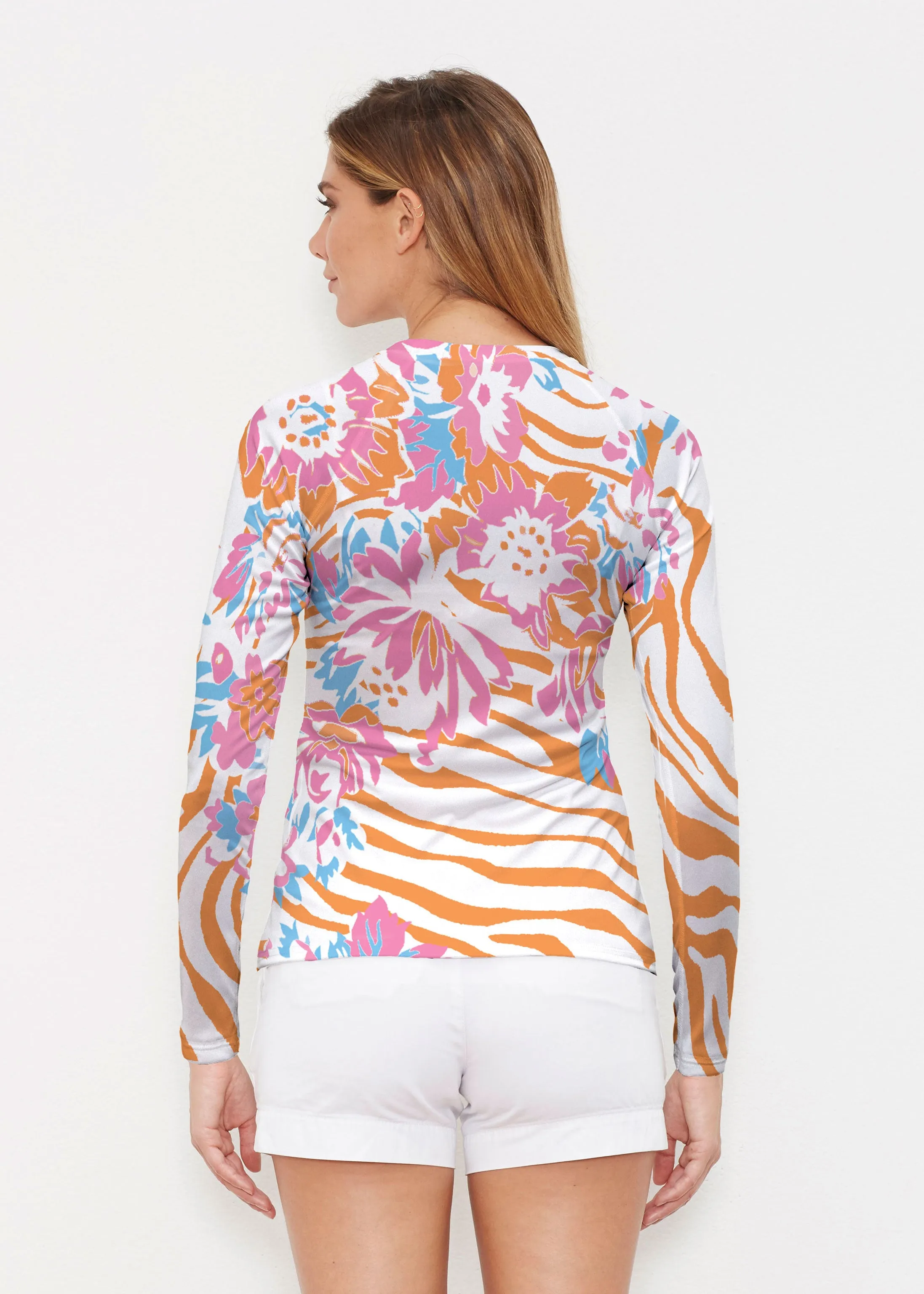 Zebra Posy Orange (8119) ~ Long Sleeve Rash Guard