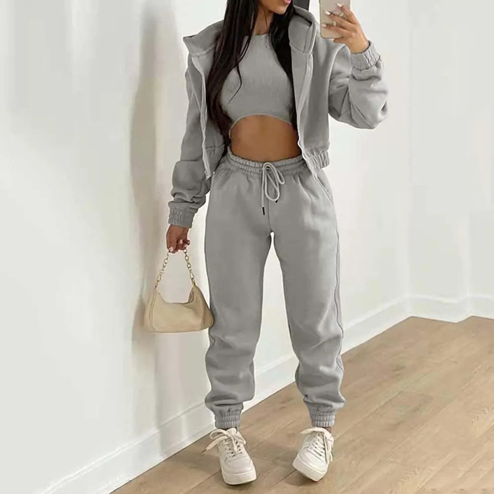 Zipper Sweatshirt and Sweatpants Set