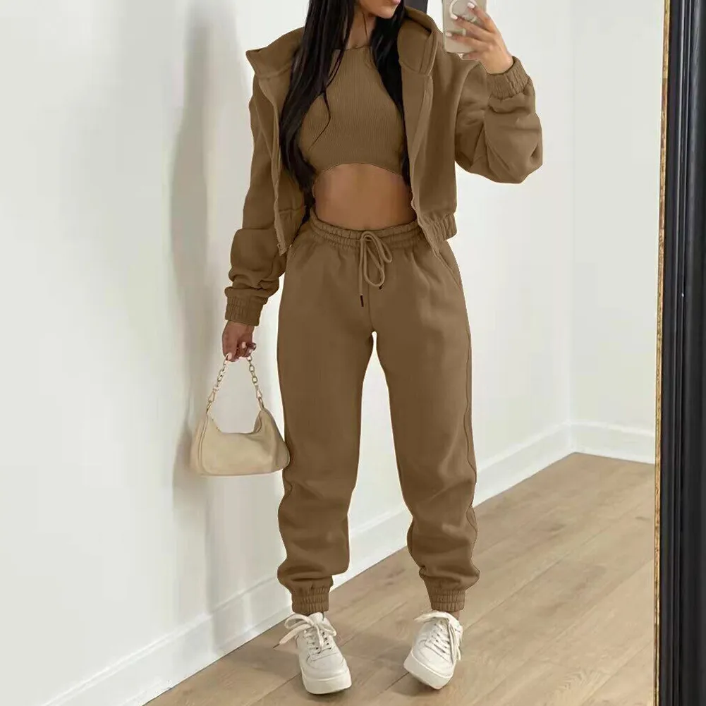 Zipper Sweatshirt and Sweatpants Set