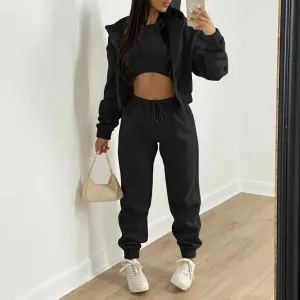 Zipper Sweatshirt and Sweatpants Set