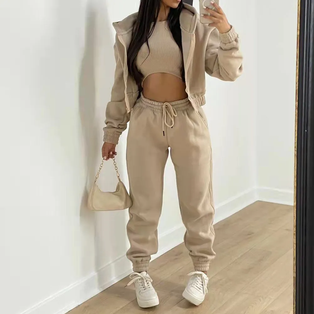 Zipper Sweatshirt and Sweatpants Set