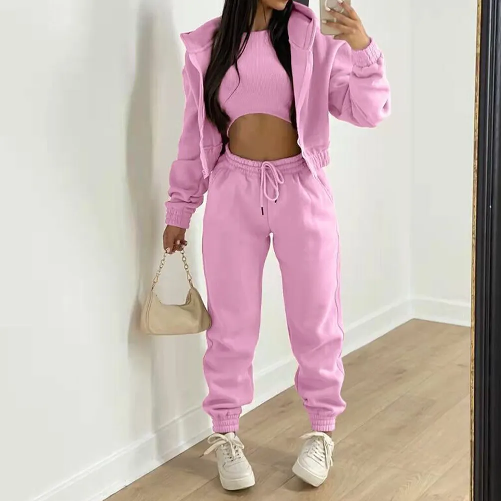 Zipper Sweatshirt and Sweatpants Set