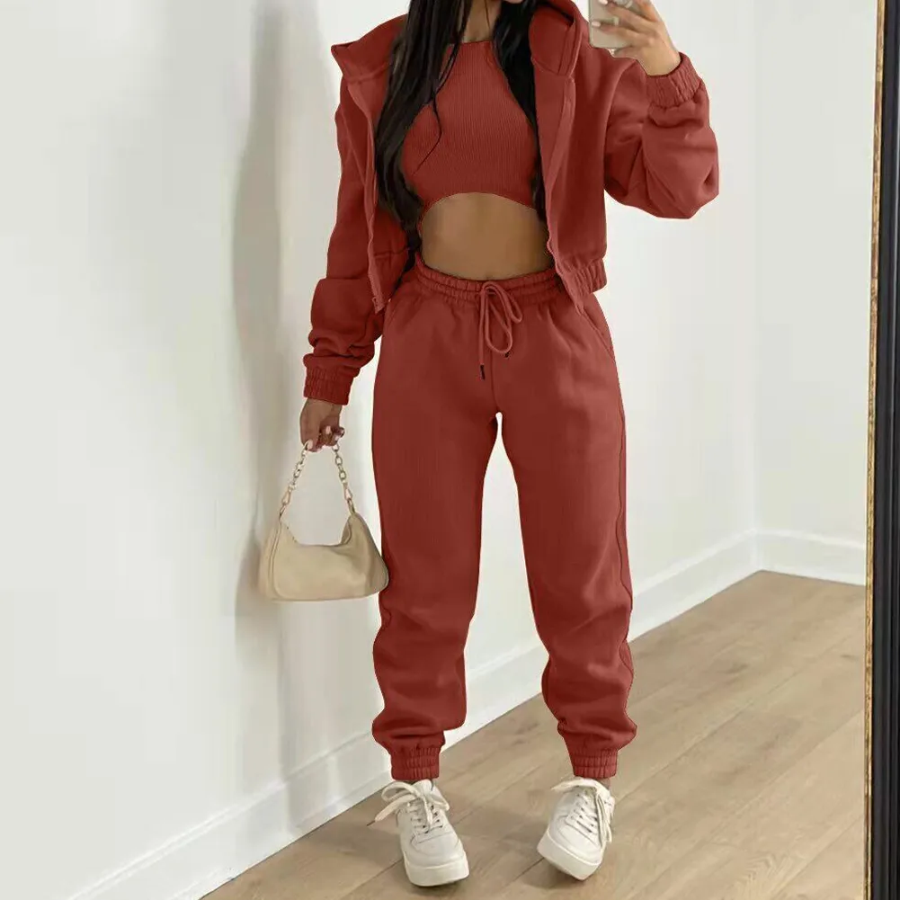 Zipper Sweatshirt and Sweatpants Set