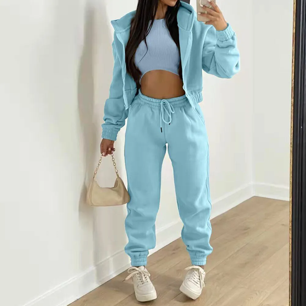 Zipper Sweatshirt and Sweatpants Set